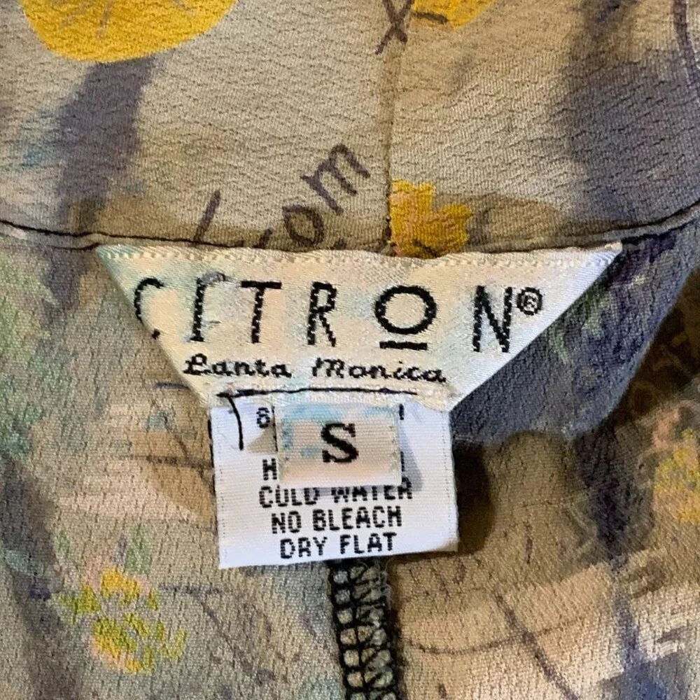 Citron Santa Monica Women's Tropical Pineapple‎ Silk Open Front Cardigan Size S